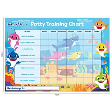 Paper Projects 01.70.30.041 Baby Shark Potty Training Includes 56 Sparkly Stickers | Colourful Chart is Wipe-Clean, Blue, 29.7cm x 42cm
