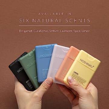 Noshinku Spice (Sweet Orange + Bay Leaf) Refillable Pocket Hand Sanitizer 3-Pack | Organic Antibacterial Sanitizing Mist with Moisturizing Botanical Oils | Kills 99.9% of Germs | Travel Size