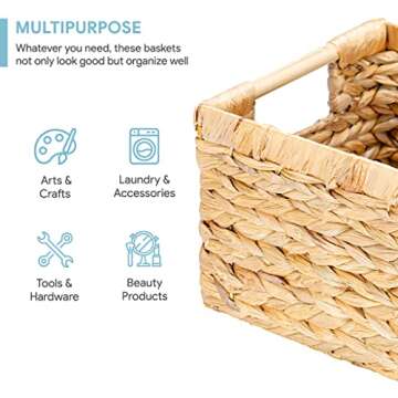 Natural Water Hyacinth Storage Basket with Handle - Medium Wicker Basket for Home Organization