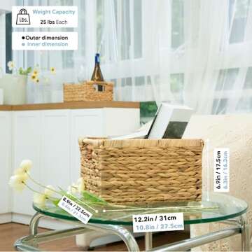 Natural Water Hyacinth Basket with Handle for Organizing