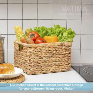 Natural Water Hyacinth Basket with Handle for Organizing