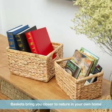 Natural Water Hyacinth Basket with Handle for Organizing