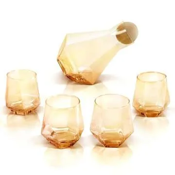 Malben: Wine Decanter Set with Four Glasses - Premium Wine & Whiskey Decanter Sets for Men & Women w...