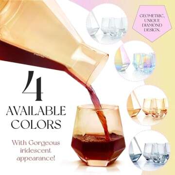 Malben: Wine Decanter Set with Four Glasses - Premium Wine & Whiskey Decanter Sets for Men & Women w/Wood Stopper - Ideal Bourbon Decanter Set with Glasses Gift for Any Occasion - Amber