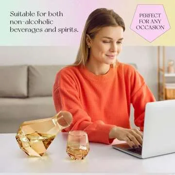 Malben: Wine Decanter Set with Four Glasses - Premium Wine & Whiskey Decanter Sets for Men & Women w/Wood Stopper - Ideal Bourbon Decanter Set with Glasses Gift for Any Occasion - Amber