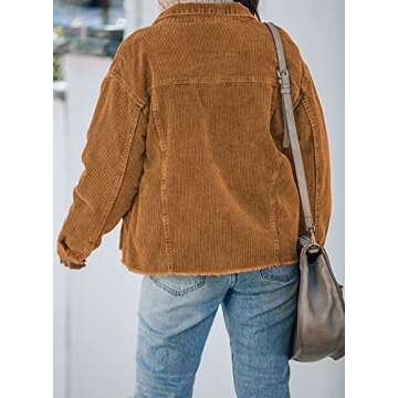 Dokotoo Womens Winter Plus Size Casual Corduroy Jacket Women Plain Autumn Long Sleeve Button Down Sh...