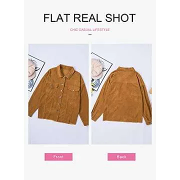 Dokotoo Womens Winter Plus Size Casual Corduroy Jacket Women Plain Autumn Long Sleeve Button Down Shacket Raw Hem Short Coats for Women Outerwear with Pockets Medium Brown