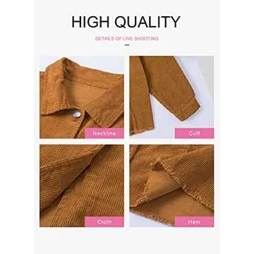 Dokotoo Womens Winter Plus Size Casual Corduroy Jacket Women Plain Autumn Long Sleeve Button Down Shacket Raw Hem Short Coats for Women Outerwear with Pockets Medium Brown