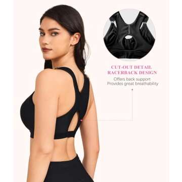 BRABIC Women Post-Surgical Sports Support Bra Front Closure with Adjustable Straps Wirefree Racerbac...
