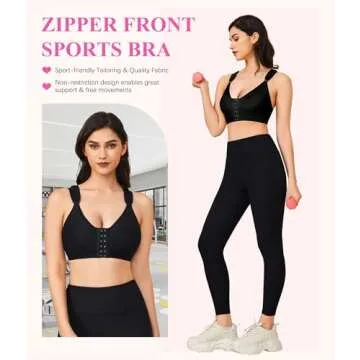 BRABIC Women Post-Surgical Sports Support Bra Front Closure with Adjustable Straps Wirefree Racerback Black