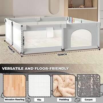 Extra Large Baby Playpen 79" X 71" with Mat - Sturdy Design, Gates, Ocean Balls - Indoor/Outdoor Play Area for Babies and Toddlers, Safe and Versatile Play Yard