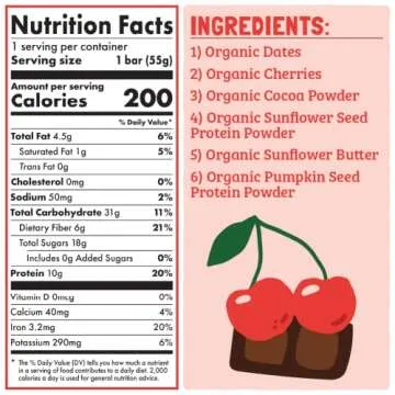 Skout Organic Plant-Based Protein Bars Chocolate Cherry (12 Pack) – 10g Protein – Vegan Protein Bars – Only 6 Ingredients – Easy Snack – Gluten, Dairy & Soy Free