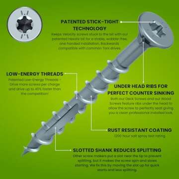 Velocity Exterior 1 1/2 Wood Screws DIY Pack (Size #8) Fence Screws for Wood, Stick Tight Technology...