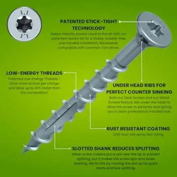 Velocity Exterior 1 1/2 Wood Screws DIY Pack (Size #8) Fence Screws for Wood, Stick Tight Technology...