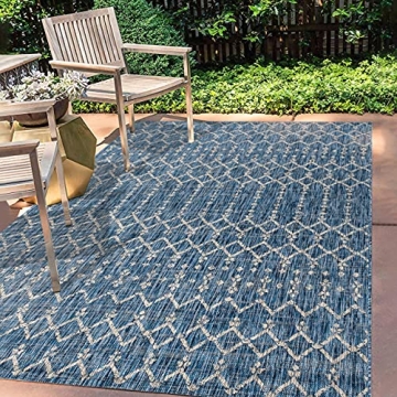 JONATHAN Y SMB108B-8 Ourika Moroccan Geometric Textured Weave Indoor Outdoor Area Rug, Bohemian, Rus...
