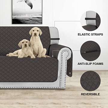 Deeky Sofa Cover, Washable Couch Covers for Dogs, Pet Couch Protector, Reversible Quilted and Water Resistant Furniture Covers with Foam Sticks and Elastic Straps, Oversized Sofa, Chocolate/Chocolate
