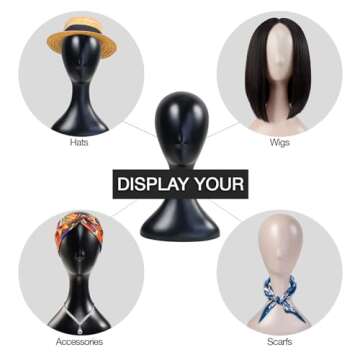 16 Inch Studio Limited Professional Plastic Mannequin Head (Black), Durable Women Model Wig Stand Display Styling Making Display Holder with Jack for Hat, Mask, Headdress, Necklace