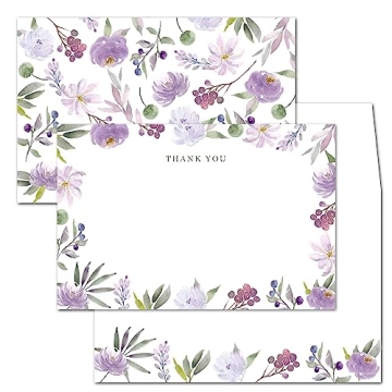 Gooji 4x6 Purple Floral Thank You Cards - Elegant Floral Design, 20 Pack