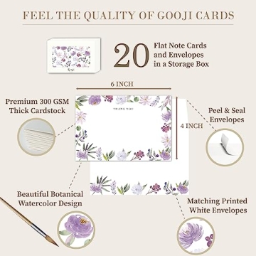 Gooji 4x6 Purple Floral Thank You Cards with Envelopes