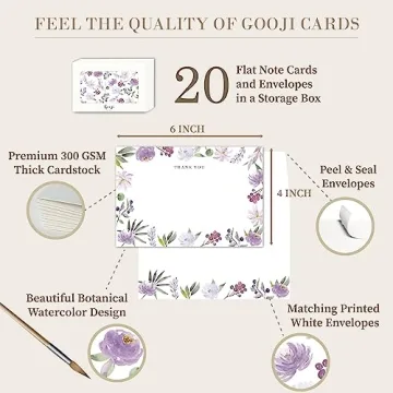Gooji 4x6 Purple Floral Thank You Cards with Envelopes