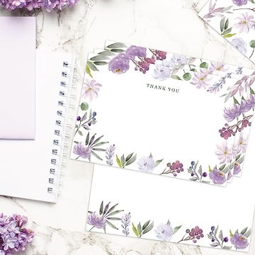 Gooji 4x6 Purple Floral Thank You Cards with Envelopes