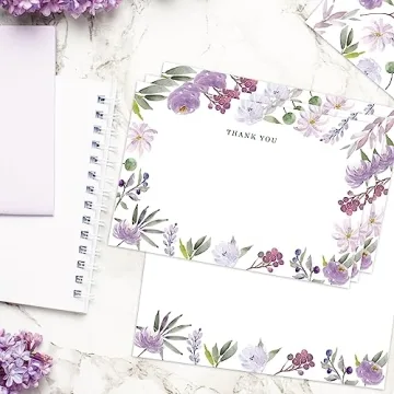 Gooji 4x6 Purple Floral Thank You Cards with Envelopes