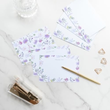 Gooji 4x6 Purple Floral Thank You Cards with Envelopes