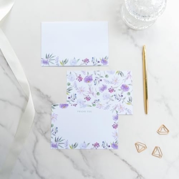 Gooji 4x6 Purple Floral Thank You Cards with Envelopes