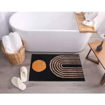 Stylish Black Boho Rug - Modern Abstract Bath Mat