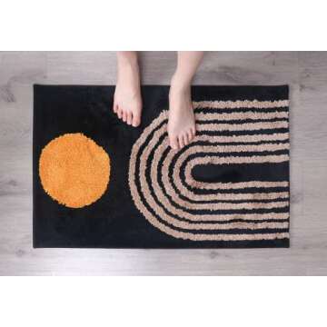 Stylish Black Boho Rug - Modern Abstract Bath Mat
