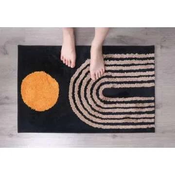 Stylish Black Boho Rug - Modern Abstract Bath Mat