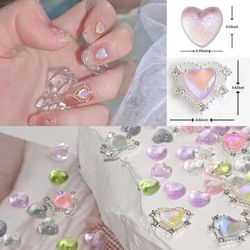 KWOLYKIM 160 PCS Heart Diamond Glitter Nail Charms, Kawaii 3D Pink Jelly Crystal Acrylic Heart Shaped Nail Art Charms for DIY Gel Nail Polish Girls Women