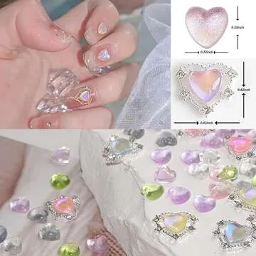 KWOLYKIM 160 PCS Heart Diamond Glitter Nail Charms, Kawaii 3D Pink Jelly Crystal Acrylic Heart Shaped Nail Art Charms for DIY Gel Nail Polish Girls Women