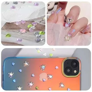 KWOLYKIM 160 PCS Heart Diamond Glitter Nail Charms, Kawaii 3D Pink Jelly Crystal Acrylic Heart Shaped Nail Art Charms for DIY Gel Nail Polish Girls Women