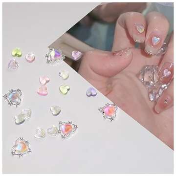 KWOLYKIM 160 PCS Heart Diamond Glitter Nail Charms, Kawaii 3D Pink Jelly Crystal Acrylic Heart Shaped Nail Art Charms for DIY Gel Nail Polish Girls Women