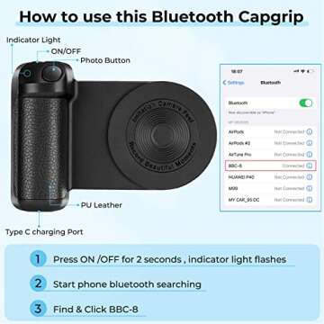 Aerbeis Magnetic Camera Handle Bluetooth Bracket- Phone Handle Photo Holder Wireless Charging Stand Phone Hand Grip with Magsafe Bluetooth Remote Control for Video Photo Shooting