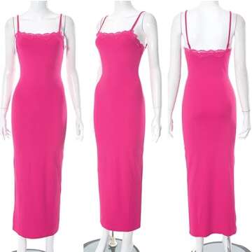 Women's Skimss Dupe Lace Long Slip Dress Sexy Casual Soft Lounge Sleeveless Spaghetti Strap Bodycon Maxi Dresses Rose S