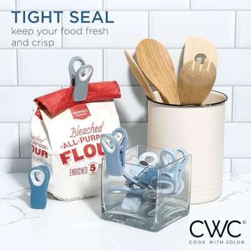 COOK WITH COLOR Bag Clips with Magnet - Chip Clips, Food Storage with Airtight Seal Grip for Bread, Snack and Food Bags (Blue and Grey, Pack of 10)