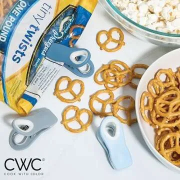 COOK WITH COLOR Bag Clips with Magnet - Chip Clips, Food Storage with Airtight Seal Grip for Bread, Snack and Food Bags (Blue and Grey, Pack of 10)
