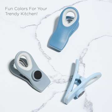 COOK WITH COLOR Bag Clips with Magnet - Chip Clips, Food Storage with Airtight Seal Grip for Bread, Snack and Food Bags (Blue and Grey, Pack of 10)