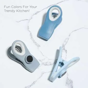 COOK WITH COLOR Bag Clips with Magnet - Chip Clips, Food Storage with Airtight Seal Grip for Bread, Snack and Food Bags (Blue and Grey, Pack of 10)