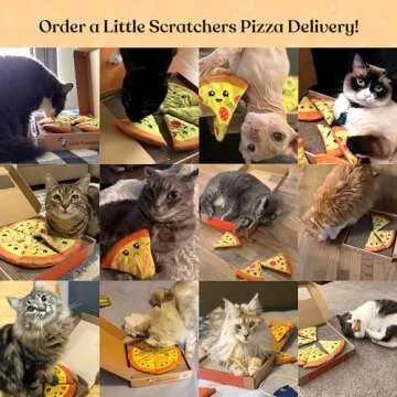 Little Scratchers Pizza Cute Cat Toys Set - Funny Cat Toys, Cat Birthday Gift, Gifts for Cats, Funny Cat Gift Set Box - Includes 4 Pizza Catnip Toys & Thick Cardboard Cat Scratcher Pad