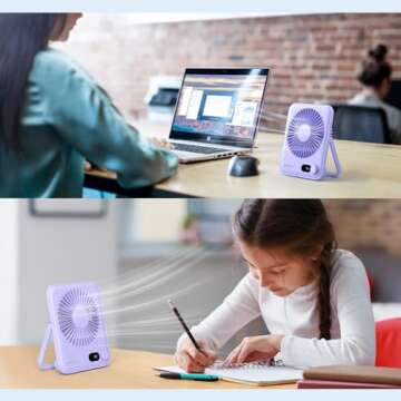 WHATOOK Small Desk Fan Personal Fans: 2000mah 10 Hours Battery Office Quiet Mini Desktop Fan Portabl...