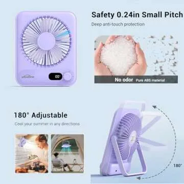WHATOOK Small Desk Fan Personal Fans: 2000mah 10 Hours Battery Office Quiet Mini Desktop Fan Portable Rechargeable Travel Essentials