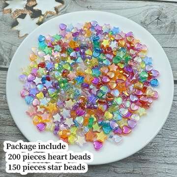 Xinhongo 350 Pcs Heart Star Acrylic Beads 9mm Heart Beads 11mm Star Shape Beads Spacer Bead for Maki...