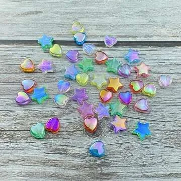 Xinhongo 350 Pcs Heart Star Acrylic Beads 9mm Heart Beads 11mm Star Shape Beads Spacer Bead for Making Bracelet Necklace Necklaces Earrings Key Chains Accessories DIY Crafts Beads(Mix AB Colors)