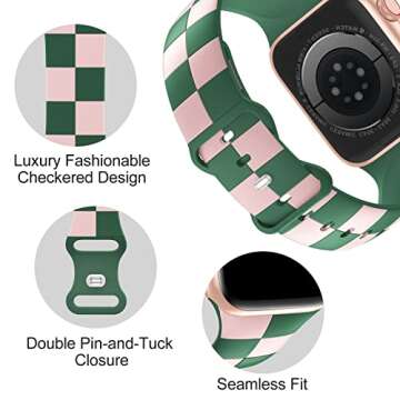 Luxury Checkered Designer Bands Compatible with Apple Watch Band 42mm 44mm 45mm 46mm 49mm Women Men,...