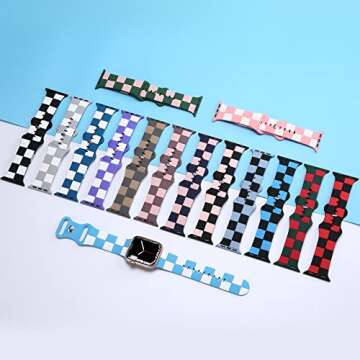 Luxury Checkered Designer Bands Compatible with Apple Watch Band 42mm 44mm 45mm 46mm 49mm Women Men,Soft Silicone Sport Strap Replacement Wristbands for iWatch Series 10 9 8 Ultra 7 6 5 4 3 2 1 SE