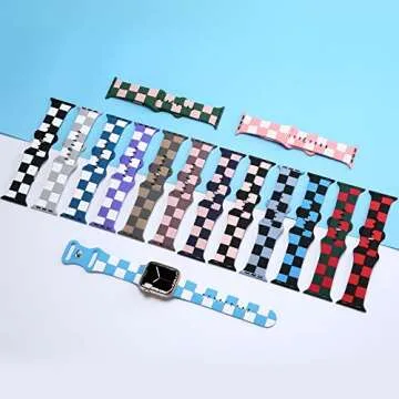 Luxury Checkered Designer Bands Compatible with Apple Watch Band 42mm 44mm 45mm 46mm 49mm Women Men,Soft Silicone Sport Strap Replacement Wristbands for iWatch Series 10 9 8 Ultra 7 6 5 4 3 2 1 SE