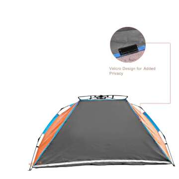 Oileus X-Large 4 Person Beach Tent Sun Shelter - Portable Sun Shade Instant Tent for Beach with Carrying Bag, Stakes, 6 Sand Pockets, Anti UV for Fishing Hiking Camping, Waterproof Windproof, Orange